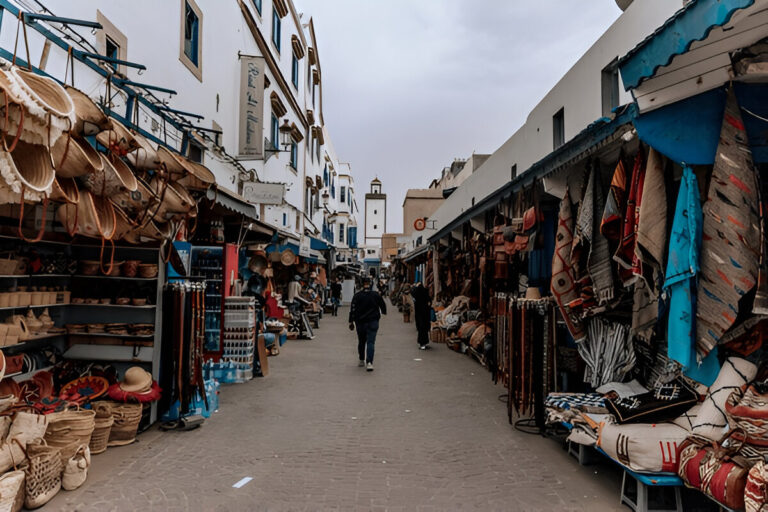The fortified seafront and medina walls of Essaouira on the Moroccan Atlantic coast