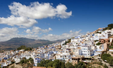 Blue-painted alley in the medina of Chefchaouen, northern Morocco