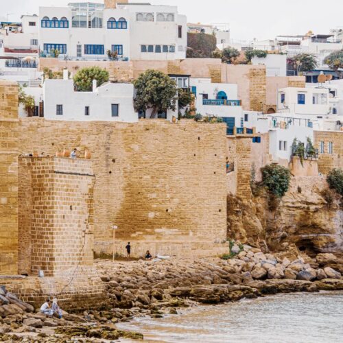 The sandstone ramparts of the Kasbah of the Udayas in Rabat above the Atlantic coast