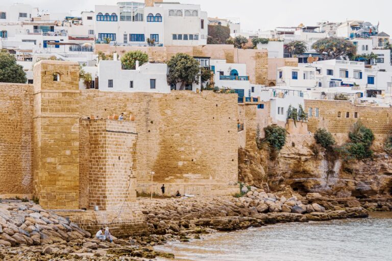 The sandstone ramparts of the Kasbah of the Udayas in Rabat above the Atlantic coast