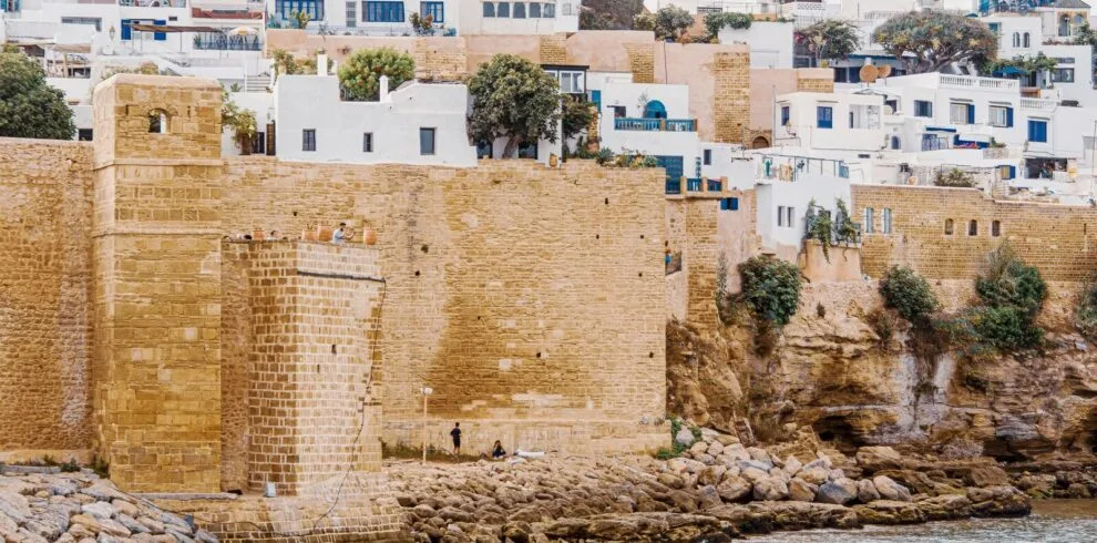 The sandstone ramparts of the Kasbah of the Udayas in Rabat above the Atlantic coast